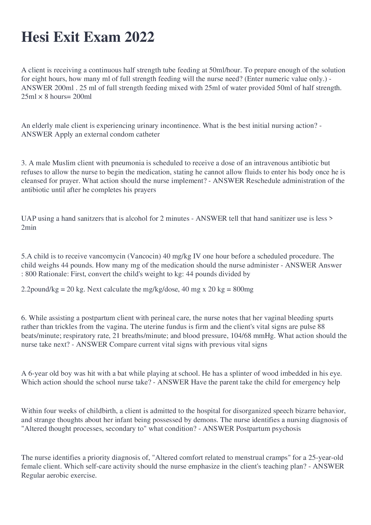 Preview image of Hesi Exit Exam 2022 document